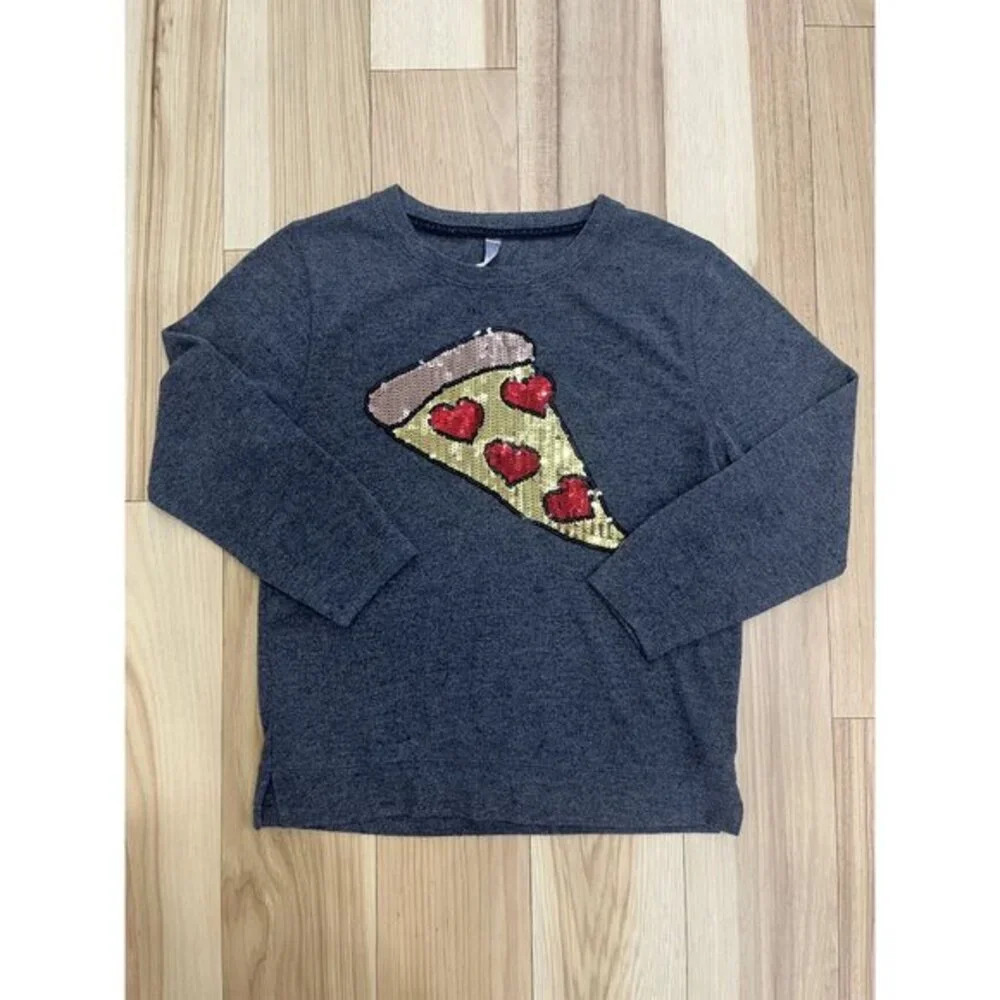Xhilaration Girl's Sequin Pizza Top L 10/12 Gray